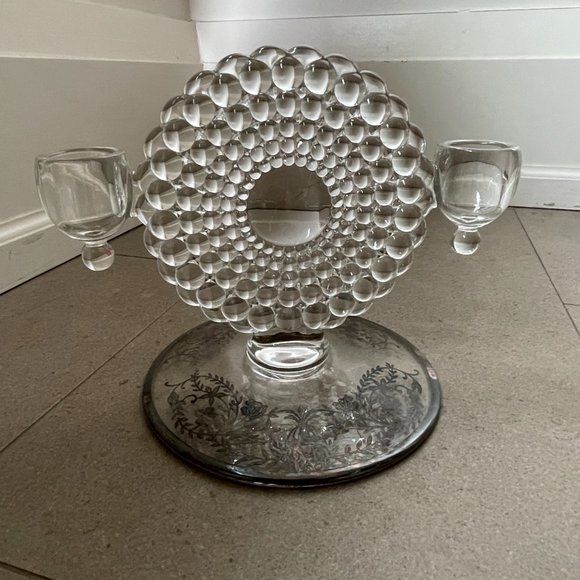 Vintage Candlestick Holder Double Arm Beaded Glass Floral Detail - Picture 2 of 8